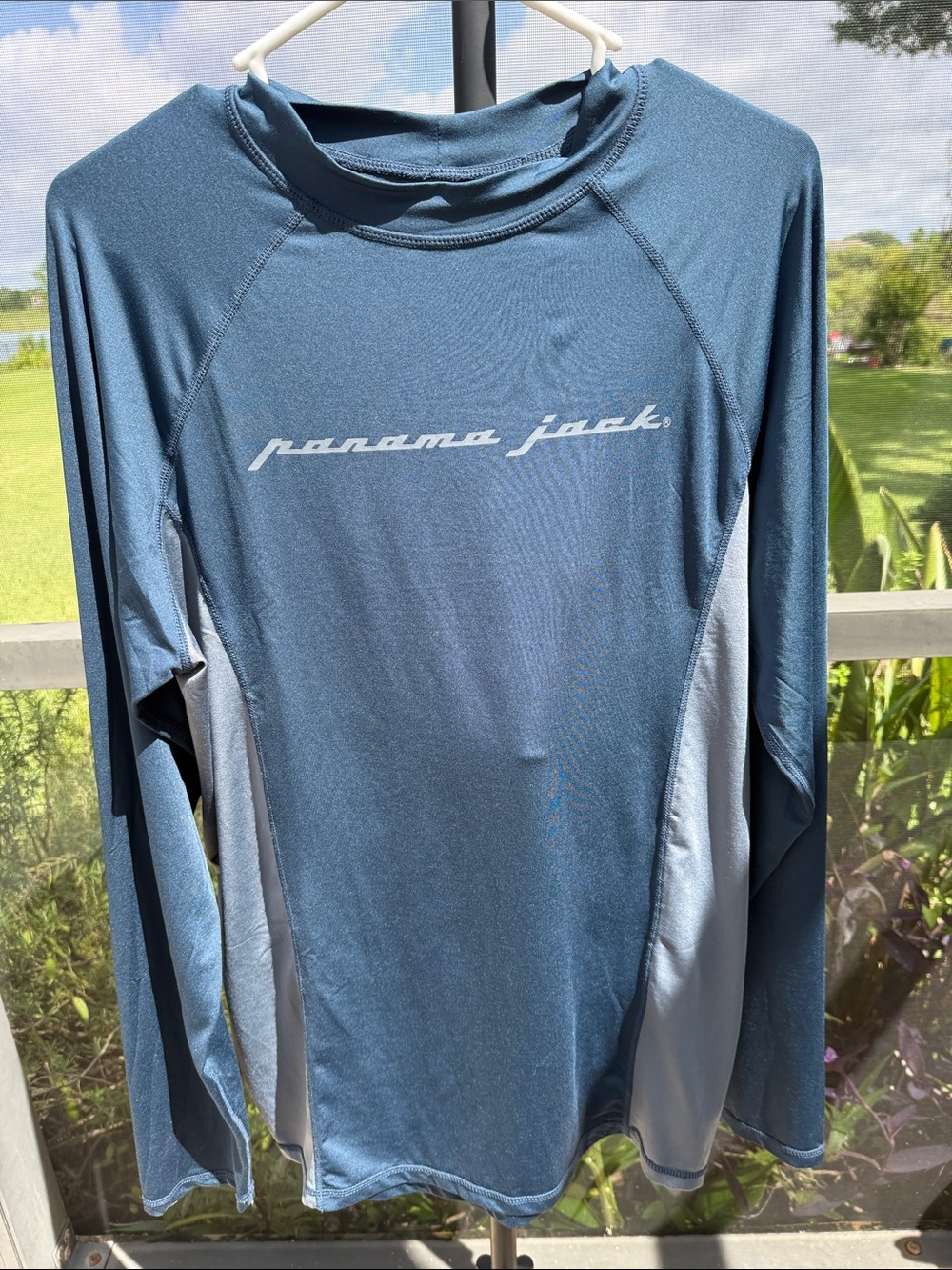 Panama Jack Long Sleeve Performance Shirt - Teal Blue with Light Gray Panels